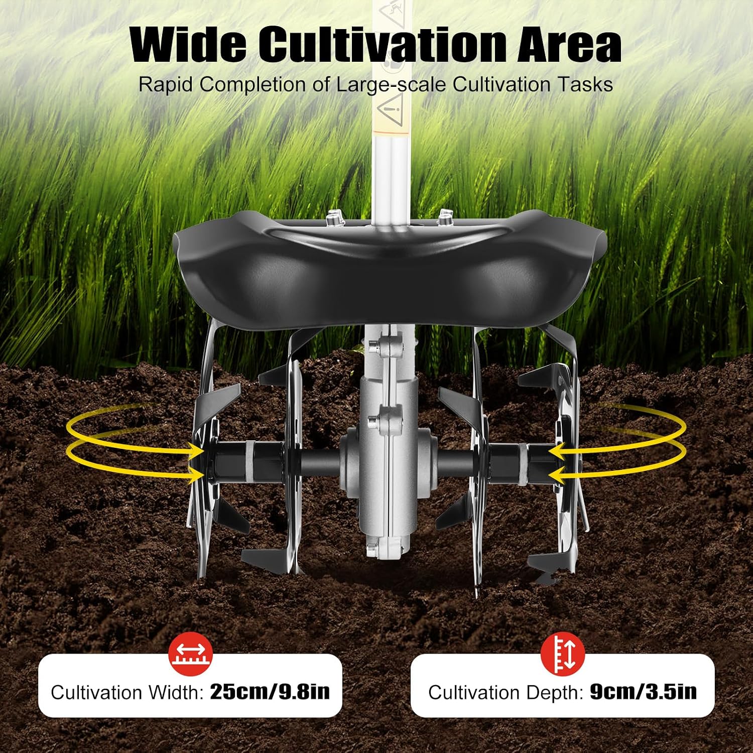 Mini Tiller Cultivator, 51.7cc 2-Stroke 1.45KW Engine, 9 in Tilling Width 3.5 in Depth Portable Gas Powered Lawn Tiller, Long Shaft Cordless Handheld Garden Cultivator for Weeding, Soil Breaking