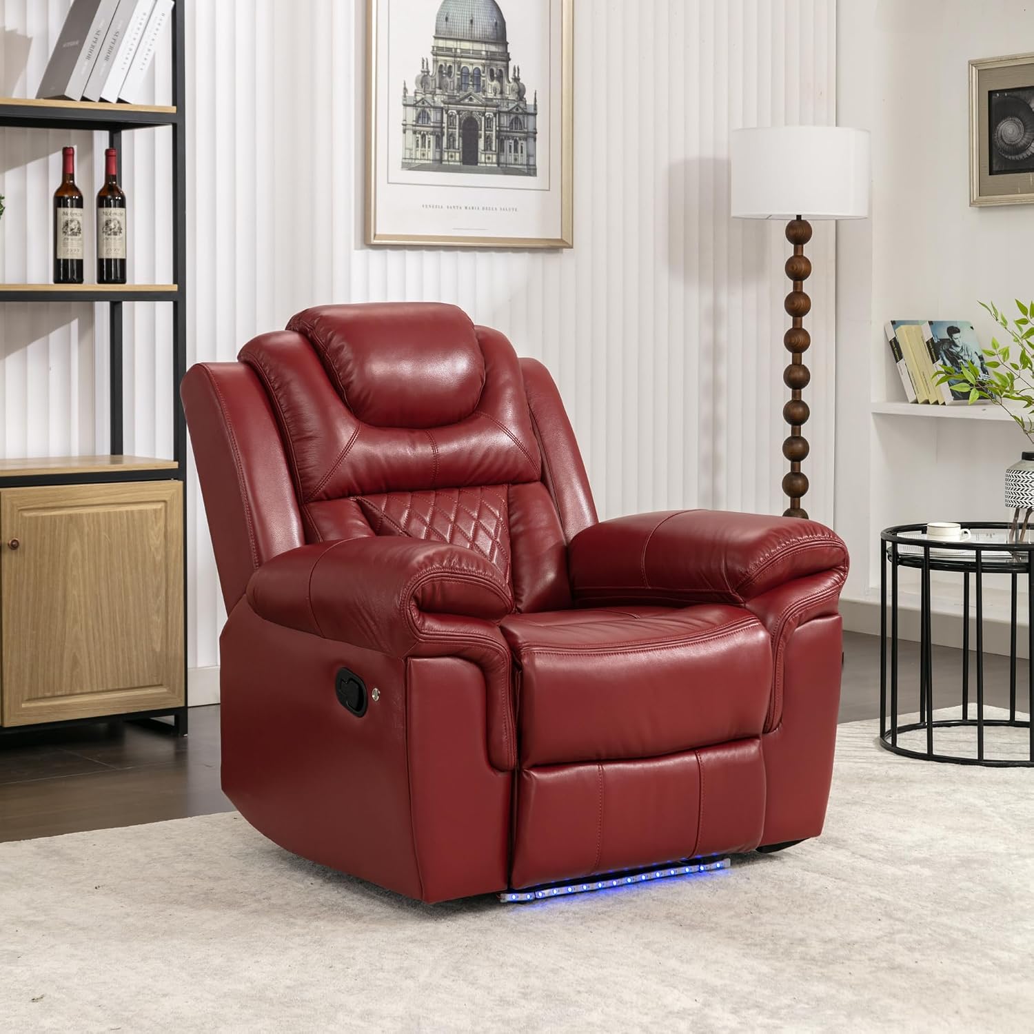 Merax Recliner Chairs Home Theater Seating with LED Light Strip for Living Room Bedroom, Faux Leather