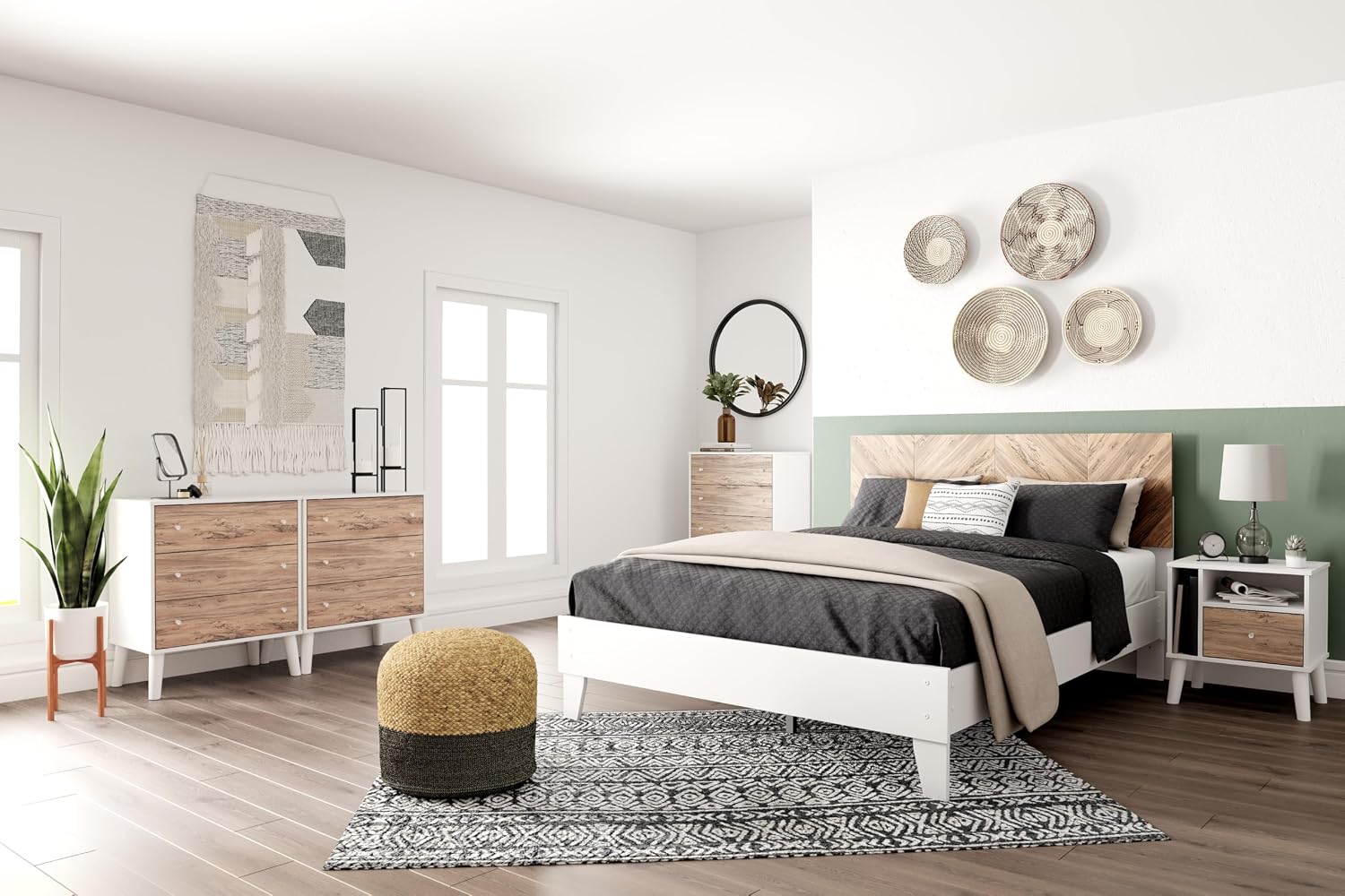 Signature Design by Ashley Piperton 6 Drawer Dresser, White & Light Brown