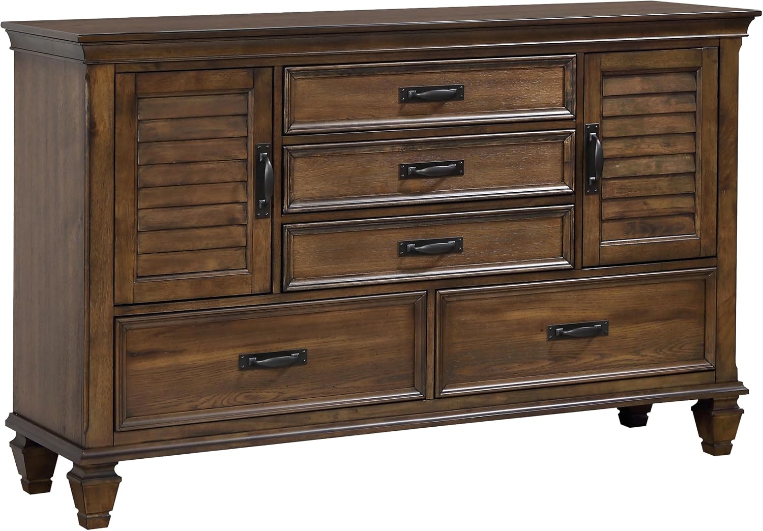 Coaster Home Furnishings Franco Farmhouse 4-Piece Bedroom Set Eastern King Size Panel Bed Frame 57-inch Headboard Burnished Oak 200971KE-S4