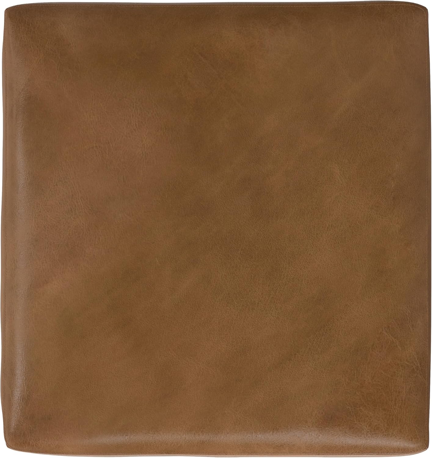 SIMPLIHOME Rex Ottoman - 34 inch Wide Upholstered Genuine Leather Square Ottoman in Caramel Brown, Modern Bench for Living Room or Bedroom with High-Density Cushion, Assembled