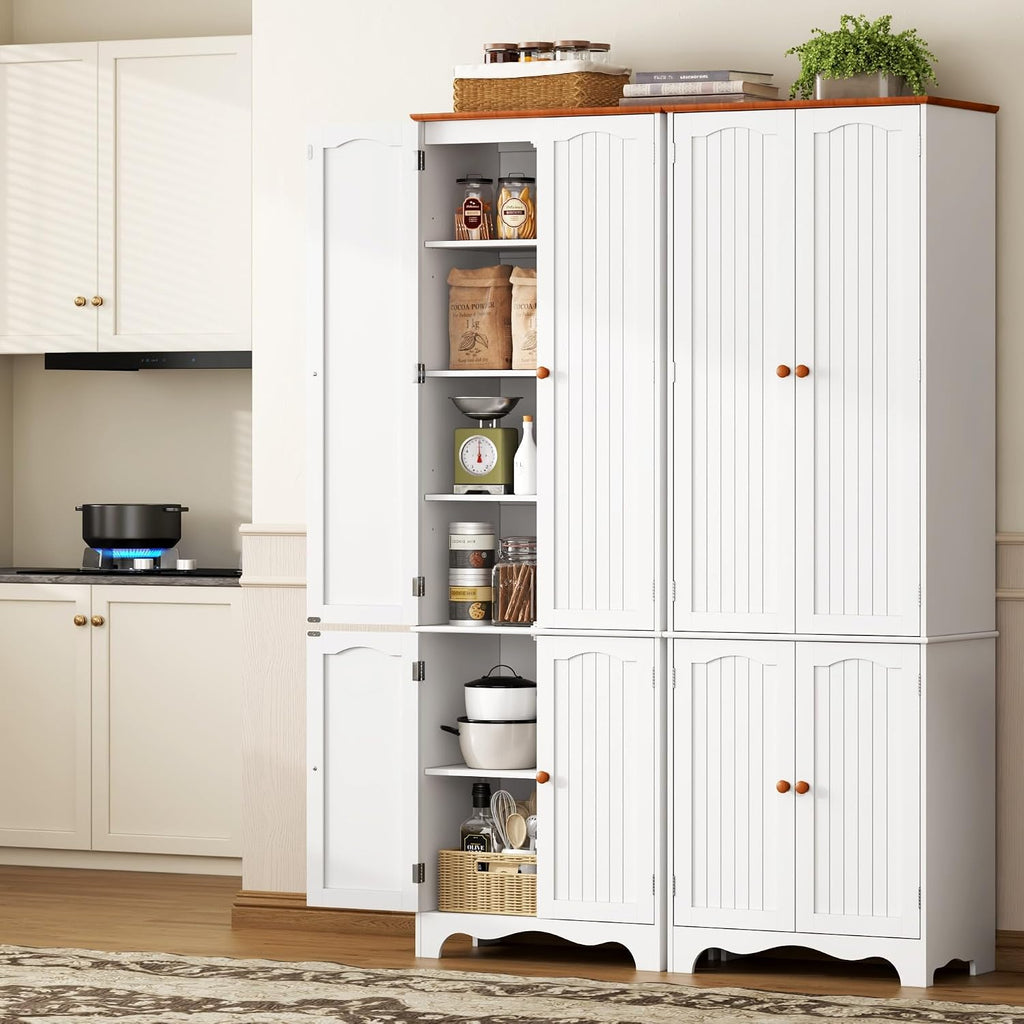 Function Home 72' Kitchen Pantry Cabinet, Freestanding Storage Cabinets, Tall Food Pantry with Doors and Adjustable Shelves, Utility Floor Cabinet for Kitchen Dining Room Living Room, White