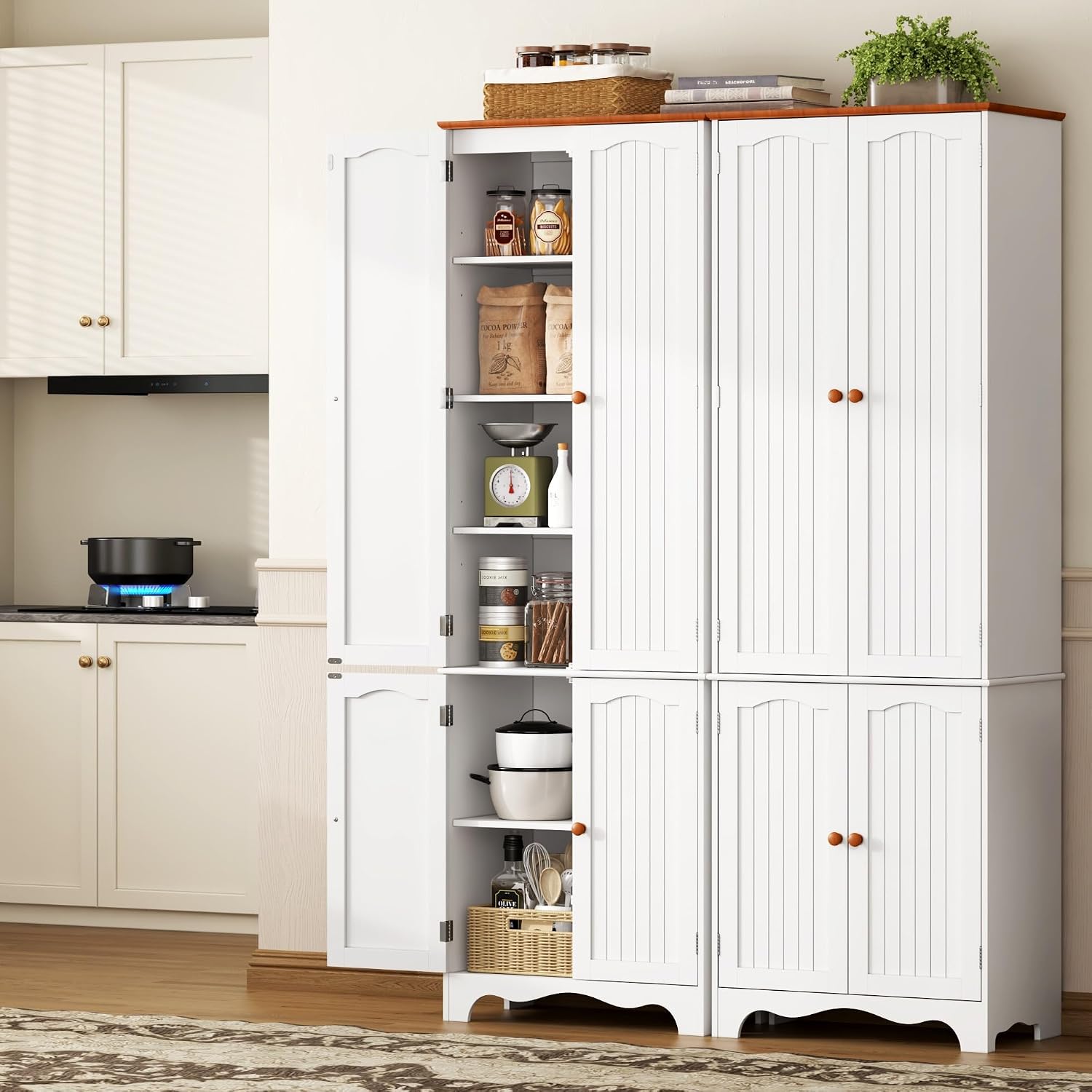 Function Home 72' Kitchen Pantry Cabinet, Freestanding Storage Cabinets, Tall Food Pantry with Doors and Adjustable Shelves, Utility Floor Cabinet for Kitchen Dining Room Living Room, White