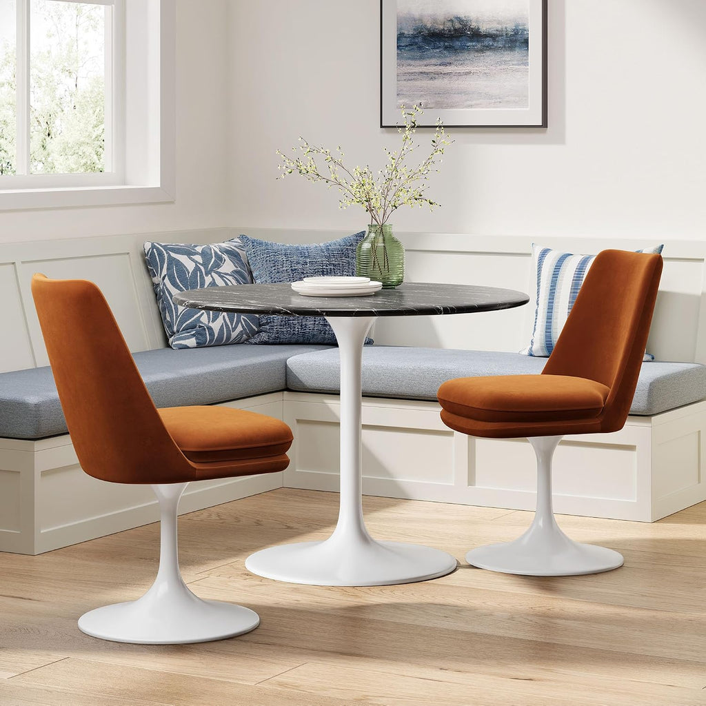 Modway Lippa Velvet Swivel Dining Side Chair in White Rust - Armless Accent Chair with Stain-Resistant Performance Velvet Upholstery - 360° Rotating Office Chair