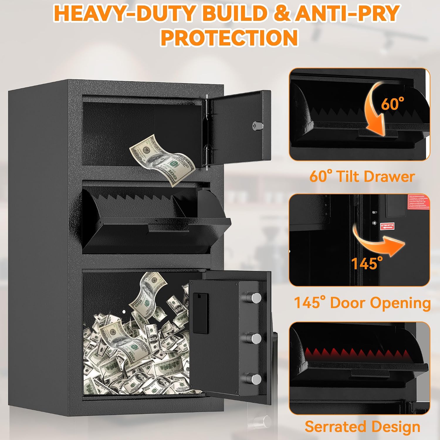 KAER 6.5 CuFt Drop Safe for Business, Cash Safe with Drop Slot, 68 lbs Heavy Duty Money Safe Box with Deposit Slot, Anti-Theft Safety Boxes for Home Floor Safe, Quick Access Digital Keypad Keys