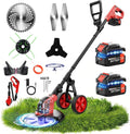 20000 RPM Electric Weed Wacker with Wheel,12″ Brushless Cordless Weed Eater Battery Powered,4-in-1 Brush Cutter/String Trimmer/Grass Edger/Tiller for Garden,Weed Trimmer,2 Battery (Black Red)