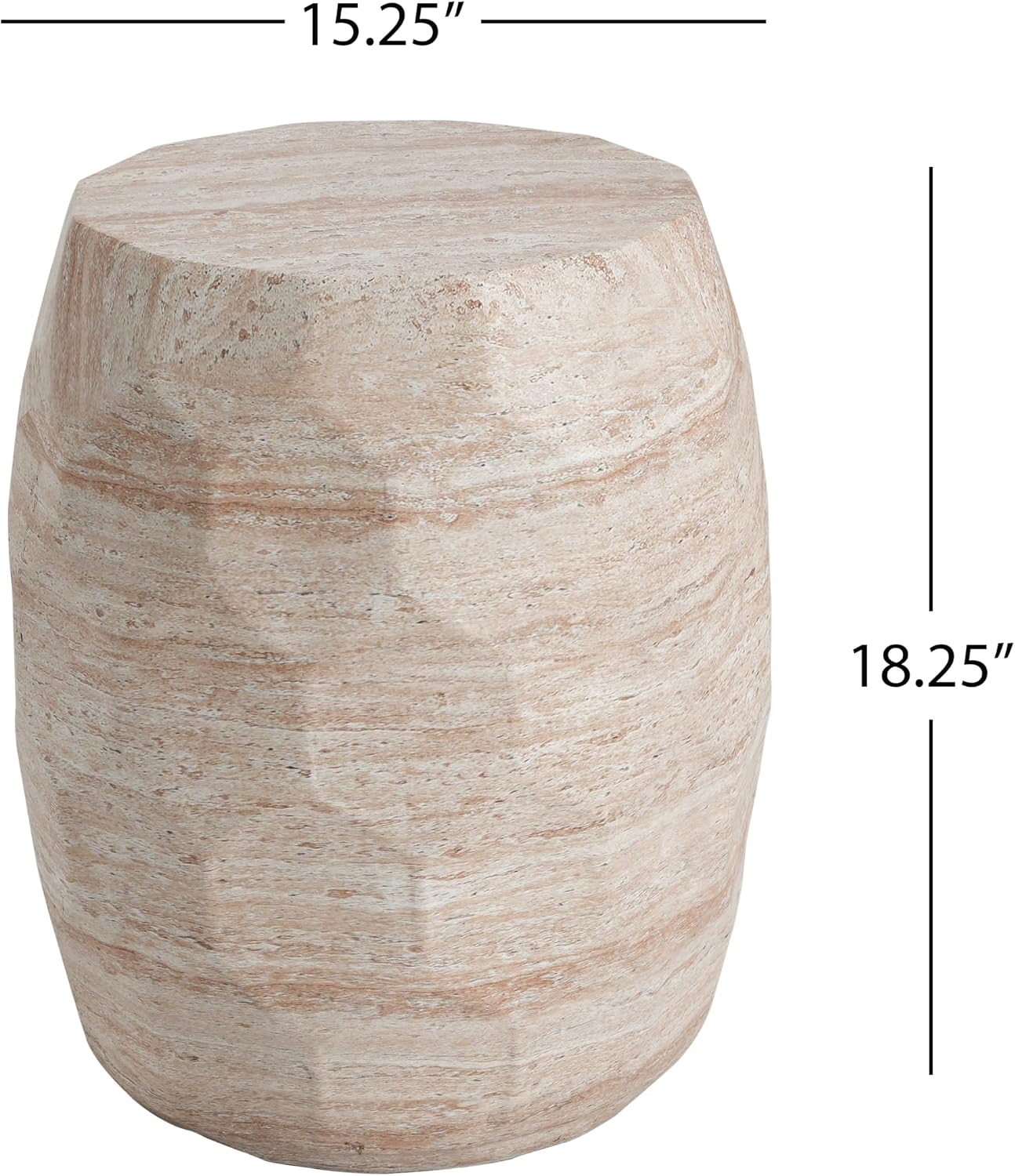 Christopher Knight Home Jaym 18.25' H Indoor Outdoor Accent Side Table, Patio Decorative End Table, Polygon Lightweight Concrete Garden Stool for Patio Balcony & Garden Decor, Travertine