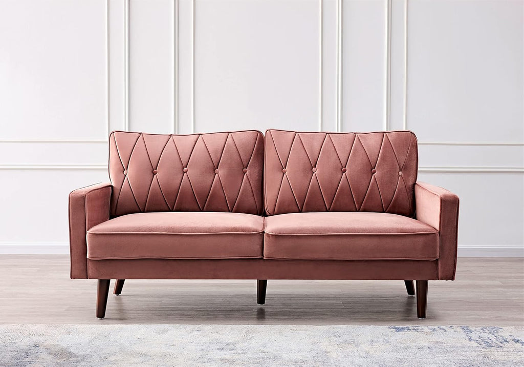 Container Furniture Modern Style Tufted Velvet Couches for Living Room with Soft Fabric Upholstery and Solid Wood Frame, 2 Piece Sofa and Loveseat Set, Rose