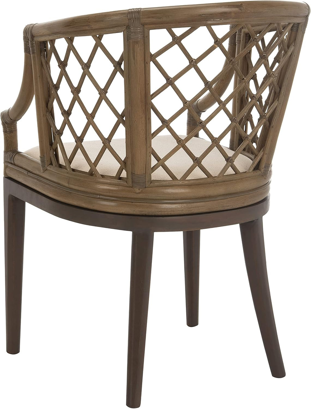 SAFAVIEH Furniture - Carlotta Rattan Arm Chair - Greige & White - Solid Wood - Coastal Open-Arm Design - Ideal for Living Room, Sunroom, Bedroom (SEA4013A)