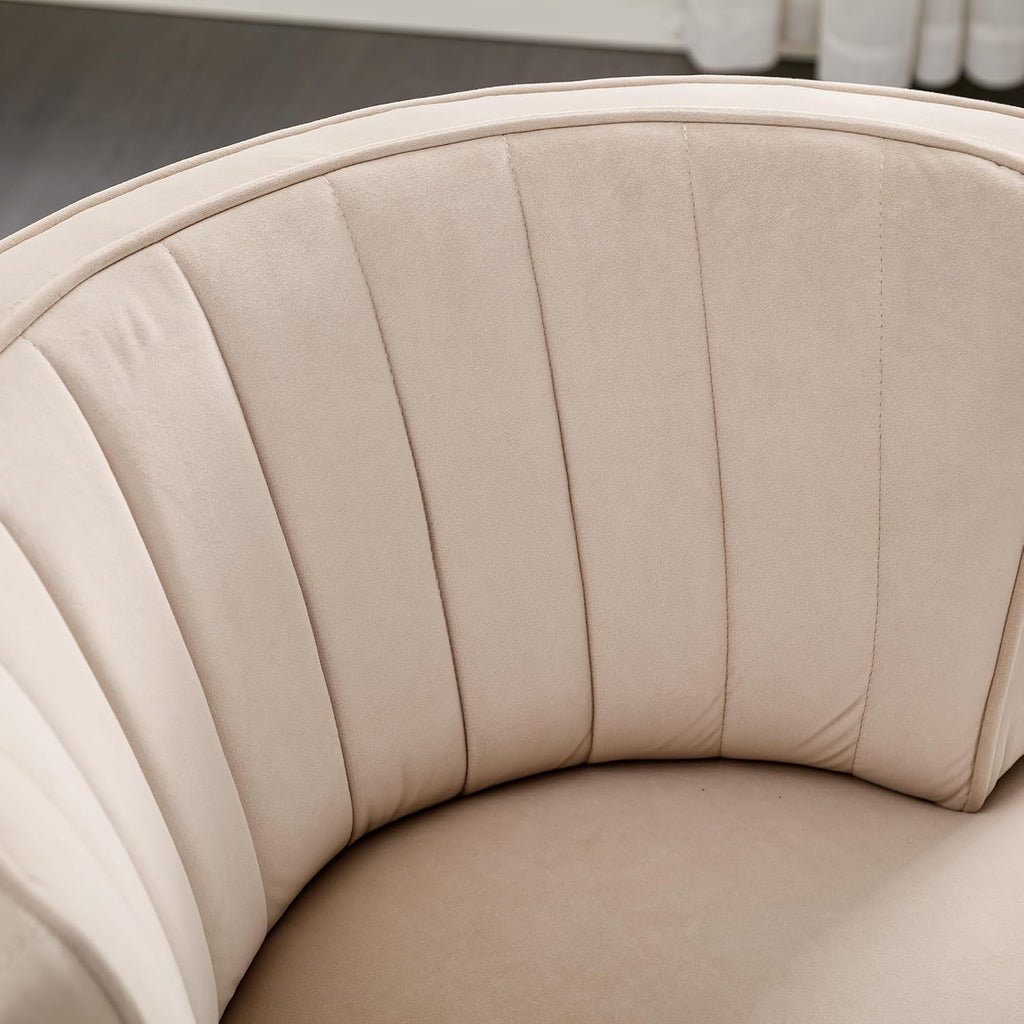 KEIKI Swivel Barrel Accent Chair, 360 Degree Rotating Upholstered Armchair with Velvet Fabric for Living Room, Office, Bedroom, Beige