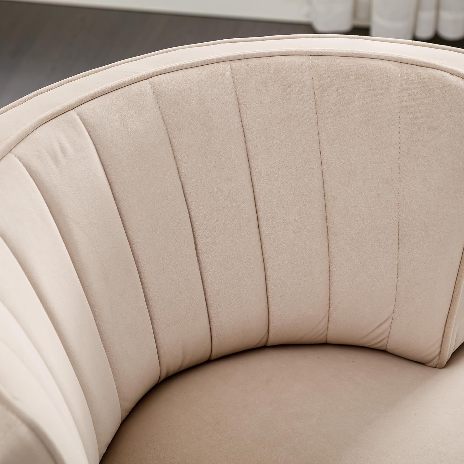 KEIKI Swivel Barrel Accent Chair, 360 Degree Rotating Upholstered Armchair with Velvet Fabric for Living Room, Office, Bedroom, Beige