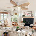 Boho Ceiling Fans with Lights and Remote, Wood Beaded 52 inch Ceiling Fan with Light,6 Speed Reversible Motor LED Flush Mount Ceiling Fans, Ceiling Fan Light for Bedroom Living Room (ABS Blades)