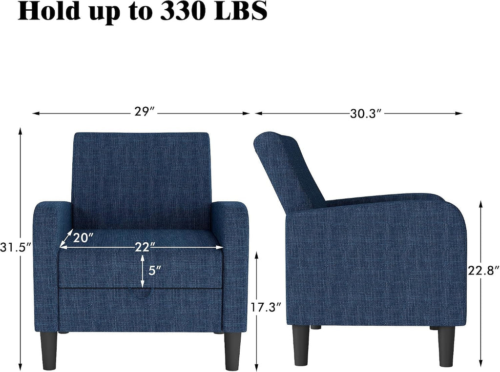DAGONHIL Living Room Chair, Accent Chair Upholstered Reading Chair for Bedroom, Linen Fabric Armchair, Single Sofa for Living Room/Office/Library (Blue, 2 Pack)
