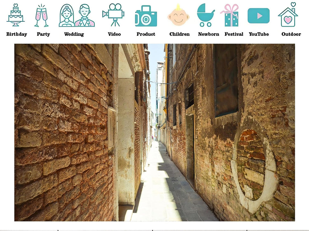 20x10ft Fabric Venice Italy Narrow Red Brick Alley with Sunlight Backdrop Historic Cultural Background for Travel Themed Party Decorations Home Wall Hanging Tapestry Photo Booth Props