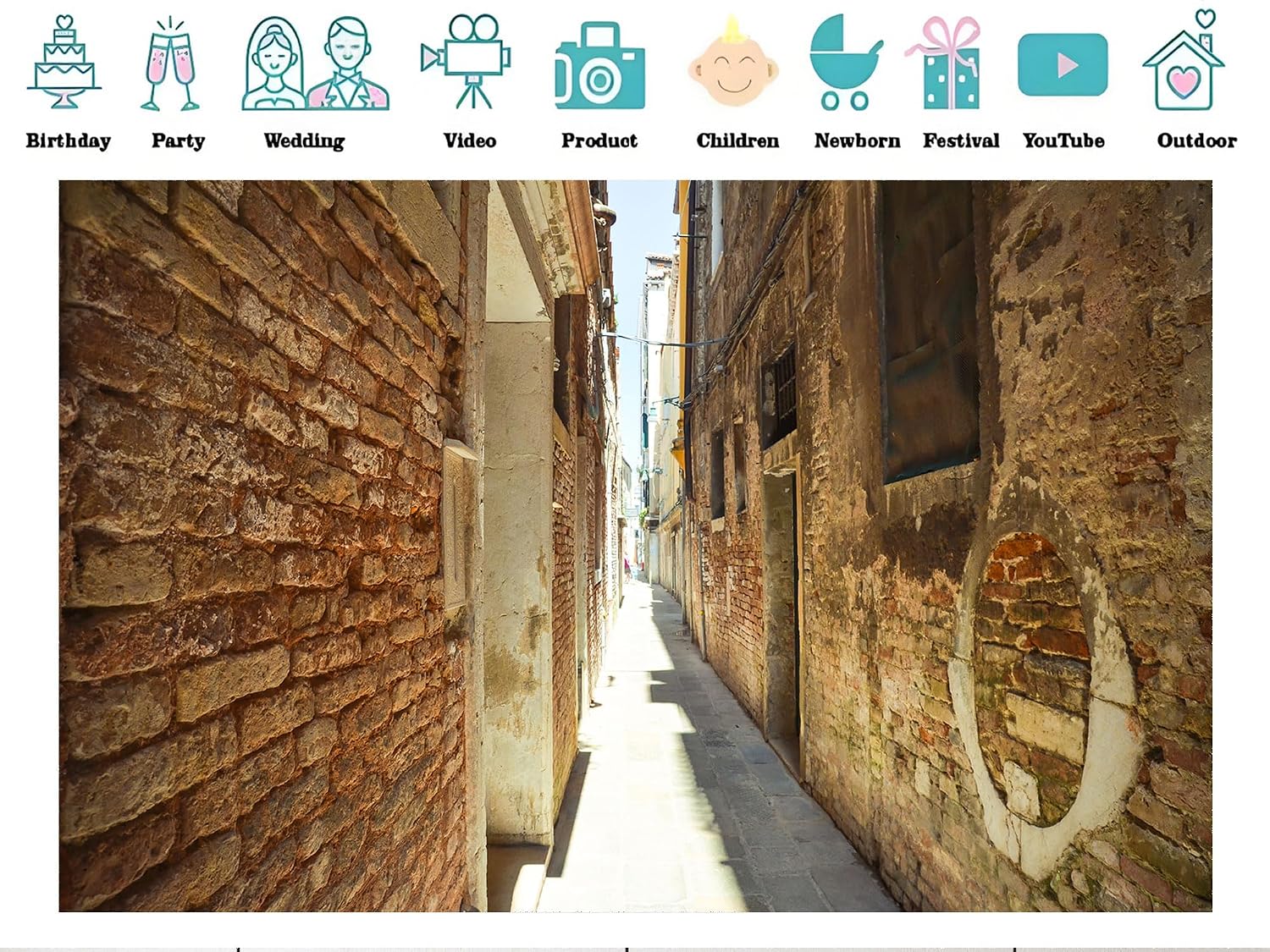20x10ft Fabric Venice Italy Narrow Red Brick Alley with Sunlight Backdrop Historic Cultural Background for Travel Themed Party Decorations Home Wall Hanging Tapestry Photo Booth Props