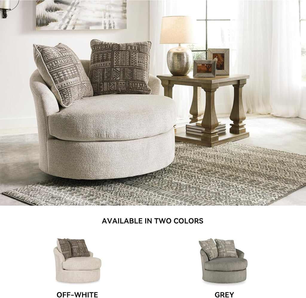 Signature Design by Ashley Soletren Contemporary Chenille 360-Degree Swivel Accent Chair, Off-White