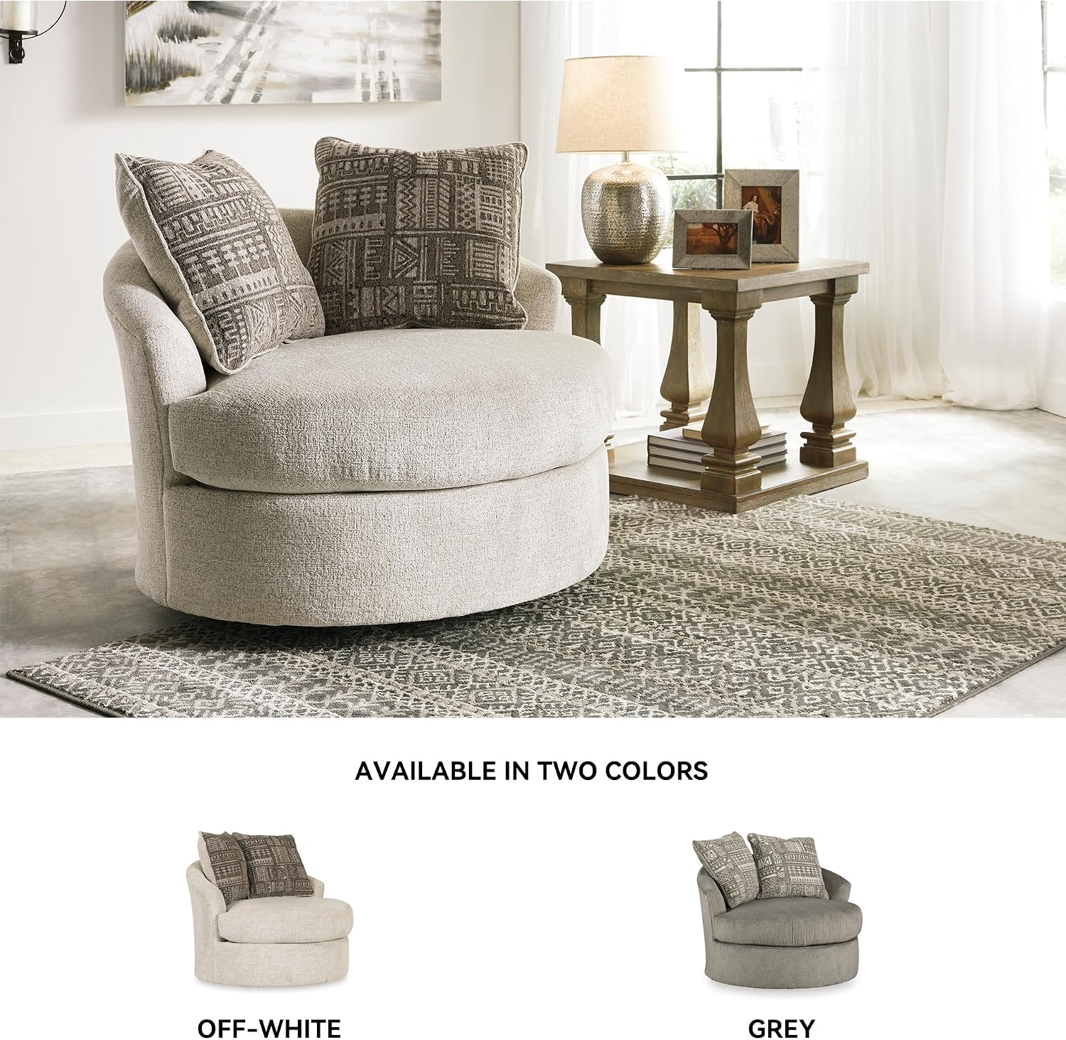 Signature Design by Ashley Soletren Contemporary Chenille 360-Degree Swivel Accent Chair, Off-White