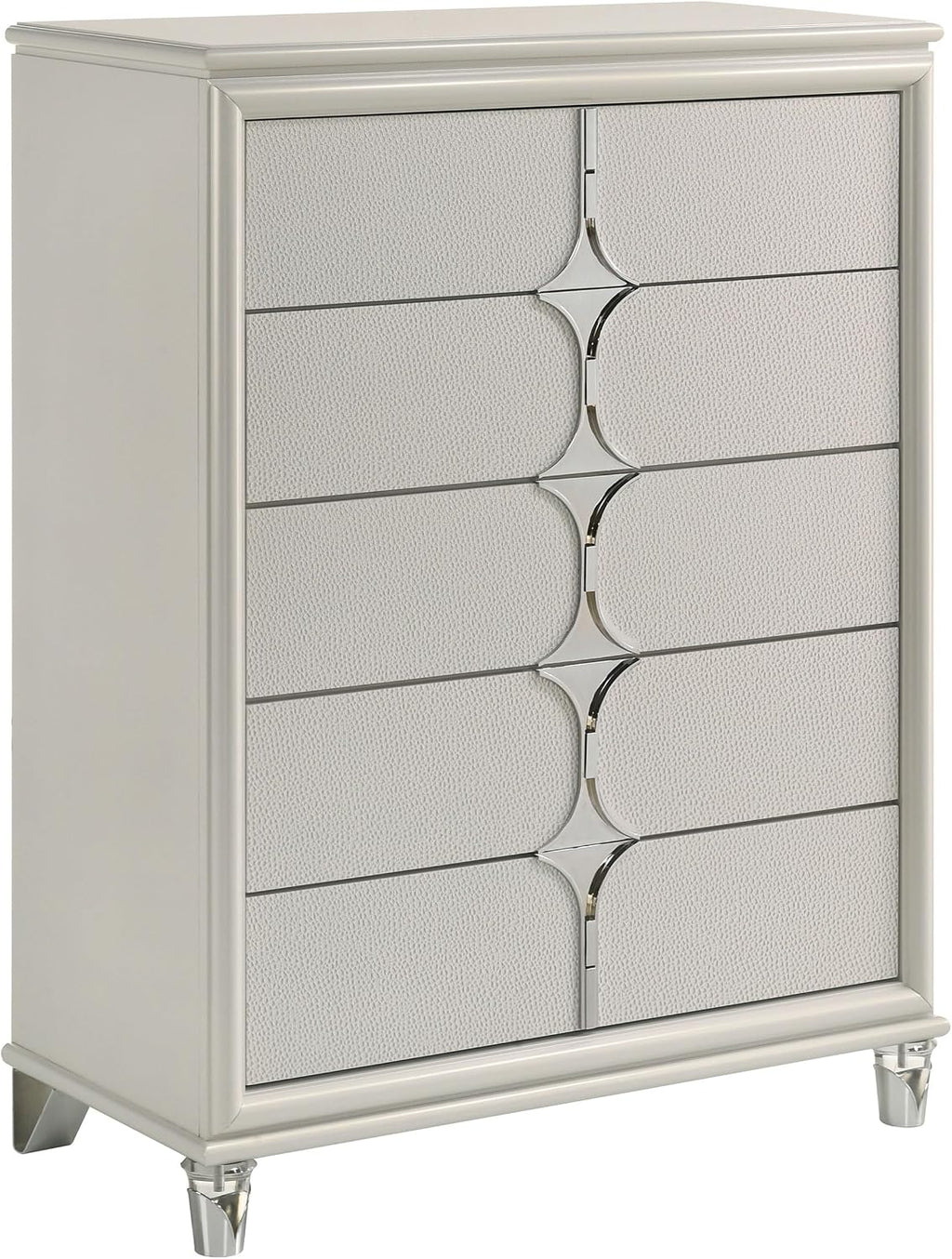 Coaster Home Furnishings Olivia Contemporary Wood 5-Drawer Bedroom Chest of Drawers Chiffonier Clothing Storage Cabinet Bedroom Armoire Tall Dresser Organizer Unit White 224955