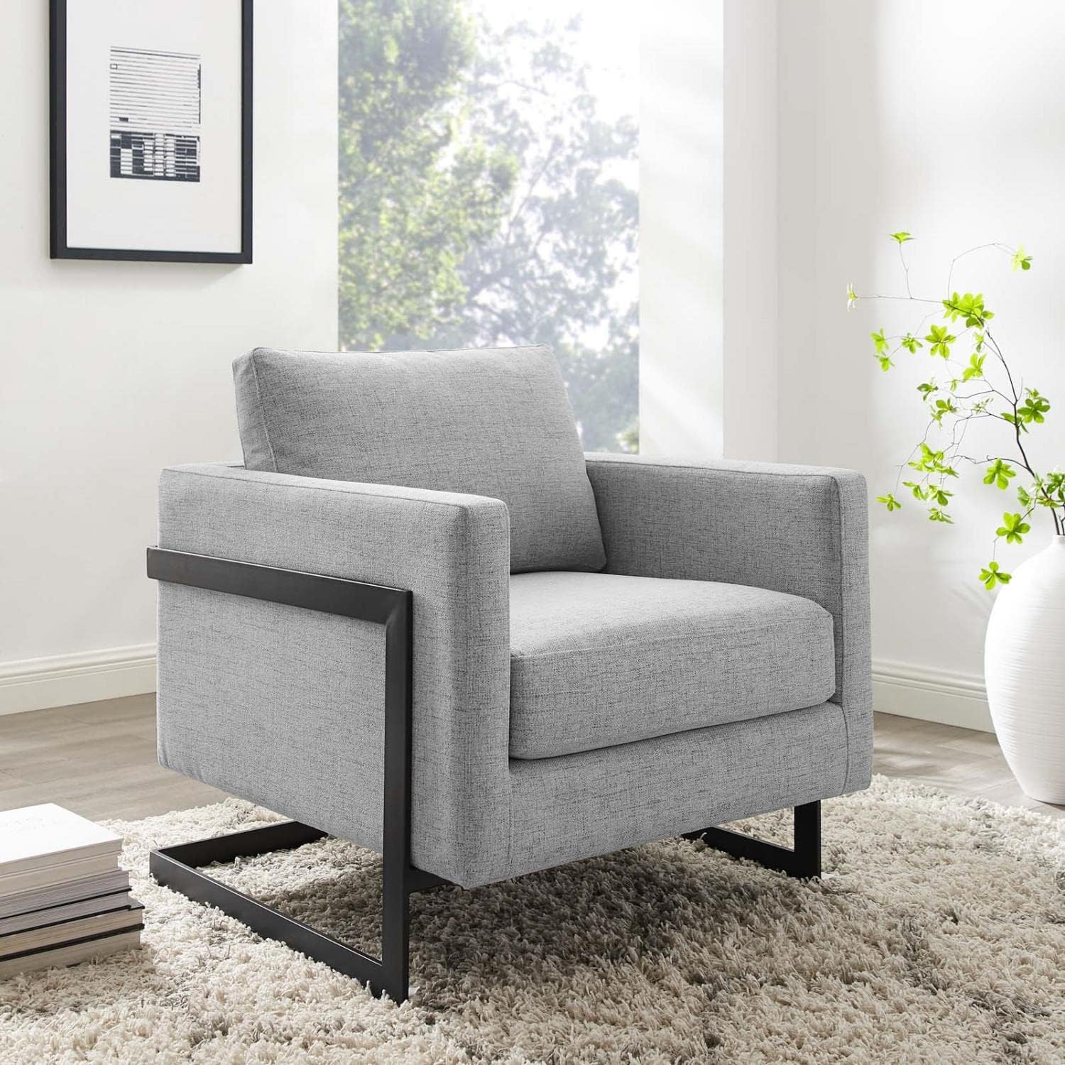 Posse Upholstered Fabric Accent Chair in Black Light Gray
