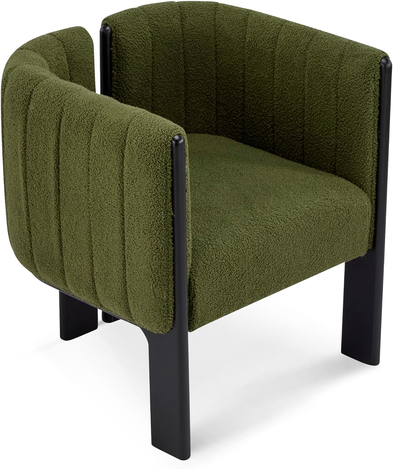 Christopher Knight Home Yusi Boucle Upholstered Dining Chairs Set of 2, Modern Wooden Dining Armchair, Curved Backrest Kitchen Side Chair, Living Room Accent Chair for Extra Seat, Black + Olive Green