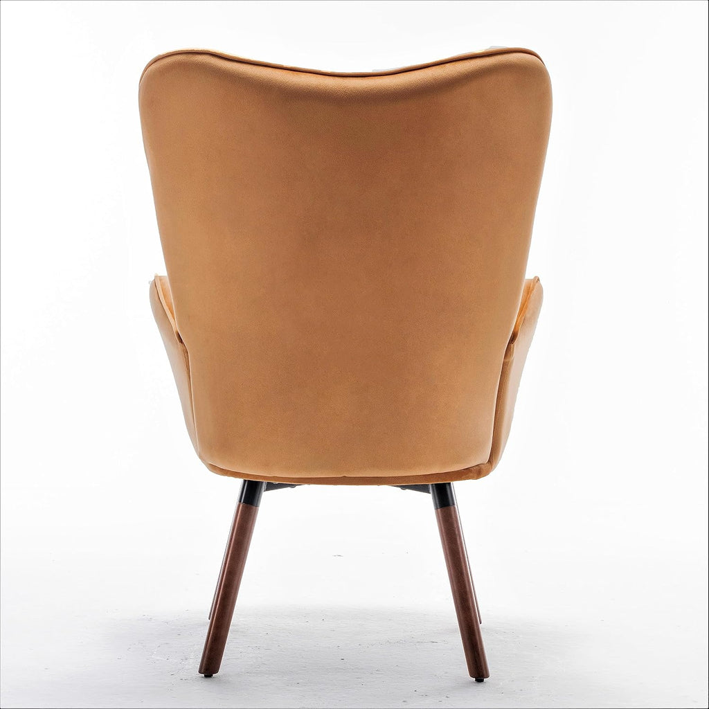 Container Furniture Direct Chic Accent Arm Chairs for Living Room, Bedroom, or Home Office, Button-Tufted Midcentury Armchair with Wingback Design and Splayed Legs, Mustard Yellow