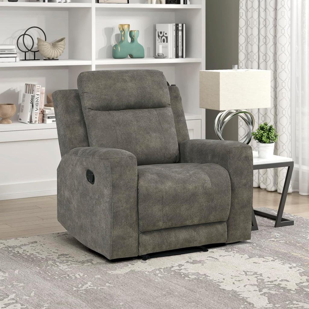 Lexicon Manual Recliner Chair, Textured Microfiber Reclining Sofa Chair, Home Theater Seating, Wall Hugger, Track Arms, Manual Recliner for Living Room/Office/Apartment, Easy Assembly, Brown