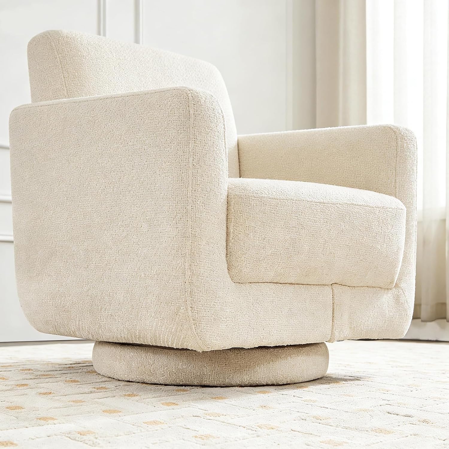 Swivel Accent Chair, 360° Chenille Barrel Swivel Chair for Living Room, Reading Nook Chair for Bedroom Small Spaces, Fully Assembled, Cream