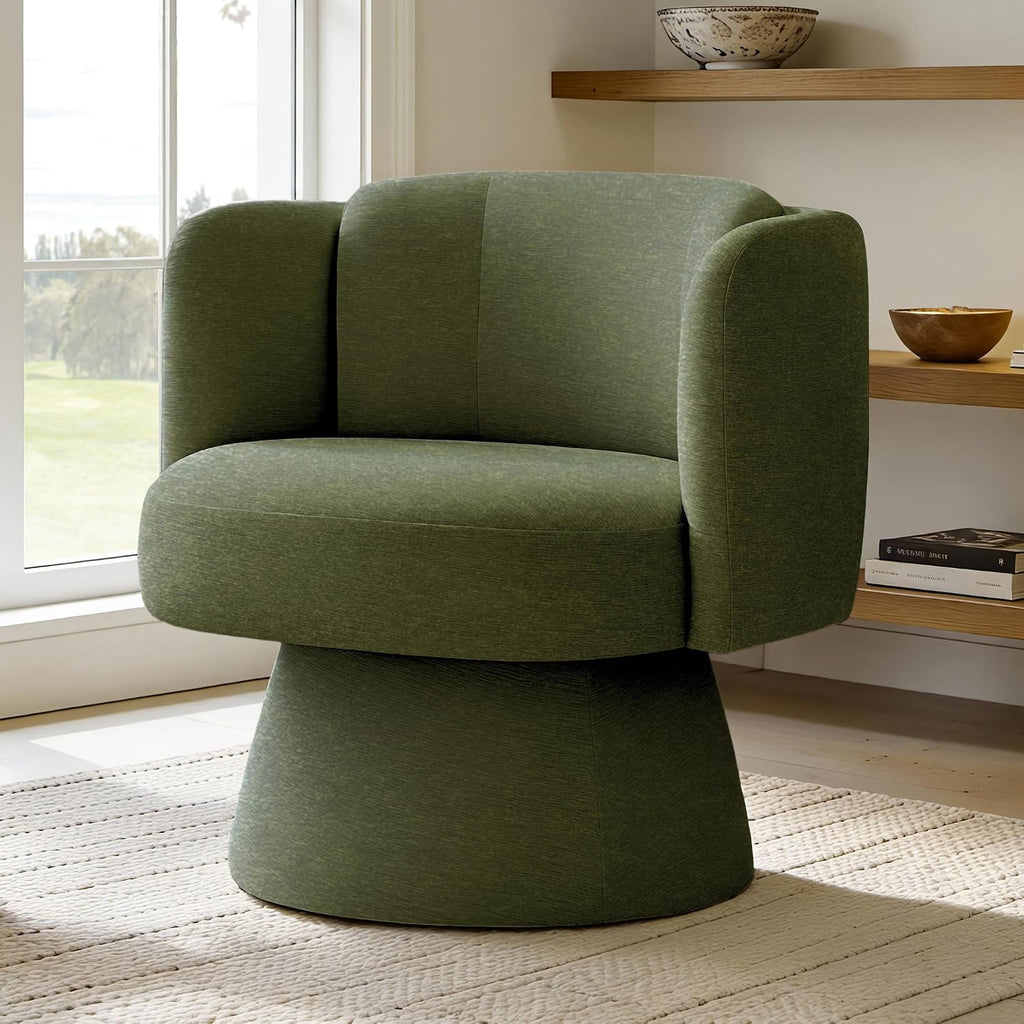 Swivel Barrel Chair Set of 2,360° Accent Chairs with Round Backrest,Upholstered Lounge Chair for Vanity,Living Room,Bedroom,Reading Nook,Green