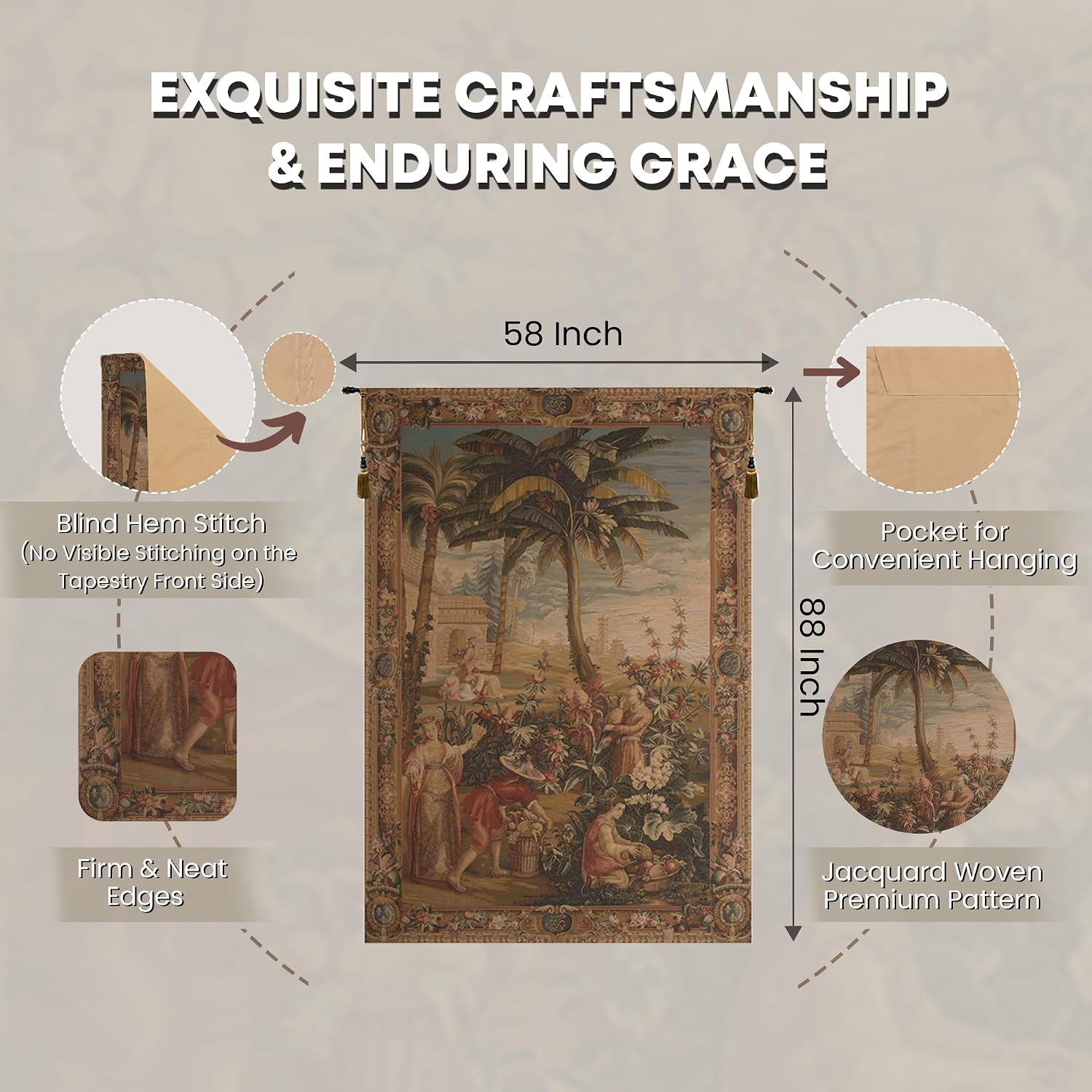 Charlotte Home Furnishings Inc. La Recolte Des Ananas I French Tapestry Wall Hanging 88 X 58 Inch Viscose Cotton And Polyester Blend Wall Art Perfect For Home Decor And Wall Decor