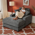 Oversized 60' Chaise Lounge Sofa, Chaise Lounge Recliner with Adjustable Backrest, Built-in Cup Holder USB and Type-C Port, 2 Pillows, Sleeper Couch with Deep Seat for Living Room, Bedroom, Gray