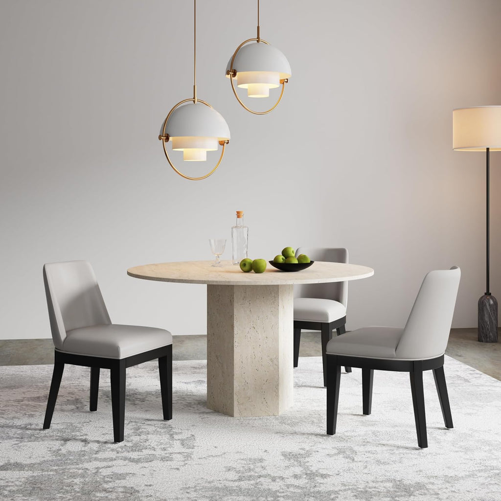Manhattan Comfort Gansevoort Modern Faux Leather Dining Chair with Solid Beech Wood Frame, Upholstered Accent Furniture for Kitchen Table or Office, Set of 2, Light Grey