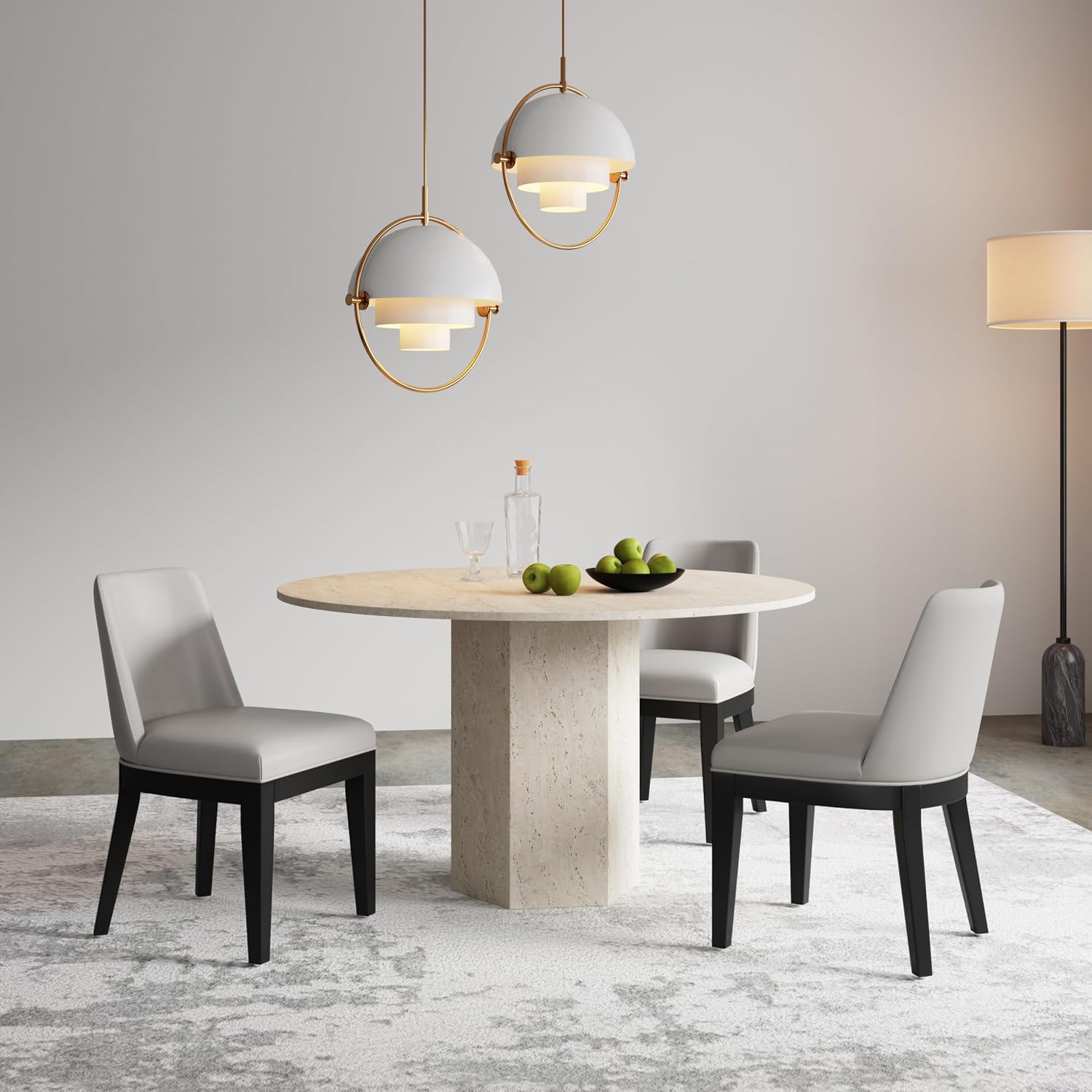 Manhattan Comfort Gansevoort Modern Faux Leather Dining Chair with Solid Beech Wood Frame, Upholstered Accent Furniture for Kitchen Table or Office, Set of 2, Light Grey