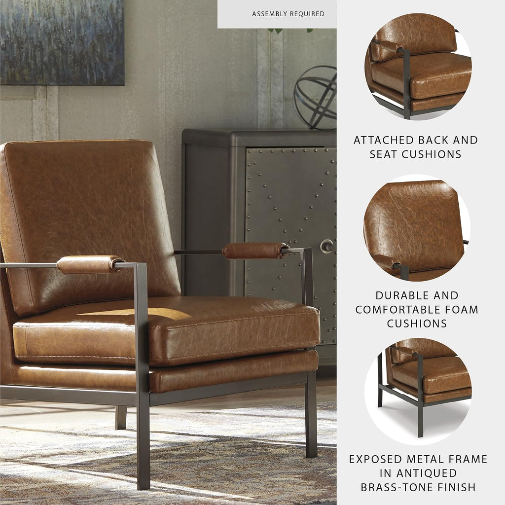 Signature Design by Ashley Peacemaker Mid-Century Modern Faux Leather Accent Chair, Brown