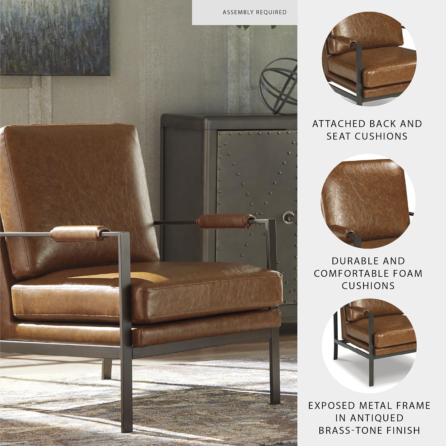 Signature Design by Ashley Peacemaker Mid-Century Modern Faux Leather Accent Chair, Brown