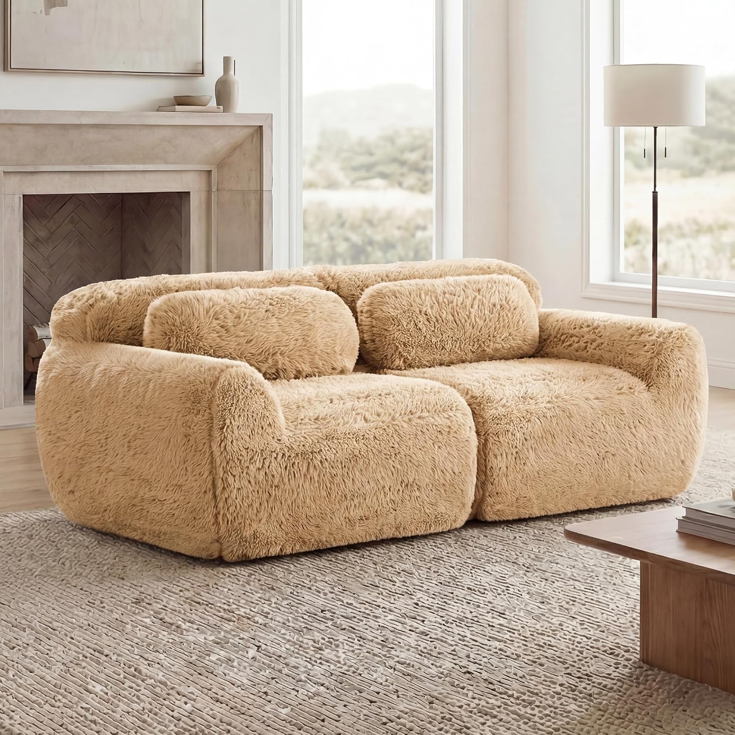 80-Inch Boneless Love Seat Couches in a Box, 2 Seat Modular Foam Cloud Sofa Floor Compressed Loveseat Couch W/Angle Armrests for Home Apartments Bedroom Living Room
