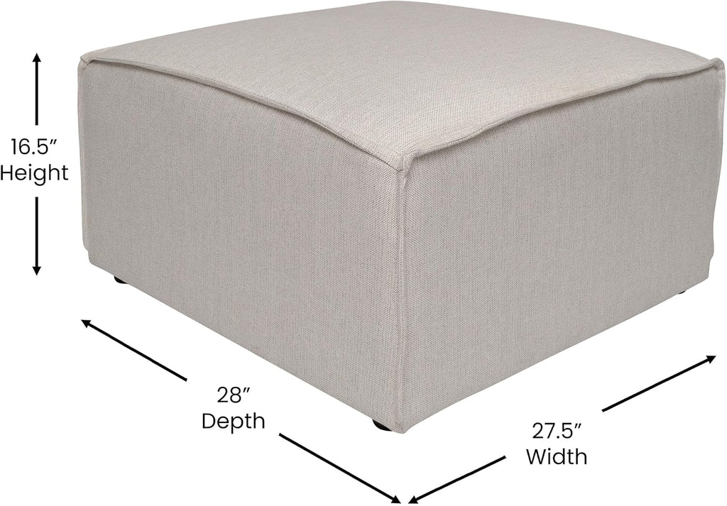 Flash Furniture Bridgetown Fabric Ottoman Module for Sectional Sofa, Customizable Modular Couch Ottoman, Cream