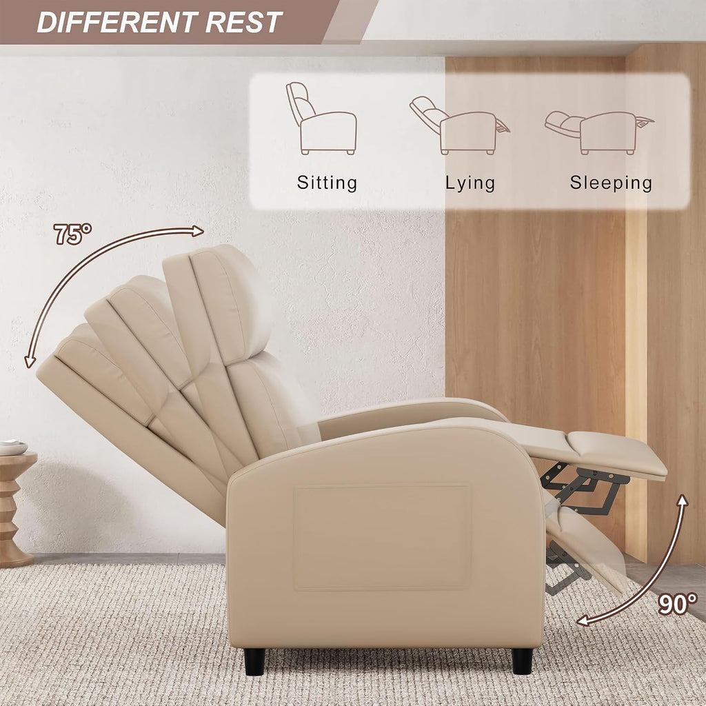 JUMMICO Recliner Chair Adjustable Home Theater Single Recliner Sofa Furniture with Thick Seat Cushion and Backrest Modern Living Room Recliners (Leather, Beige)
