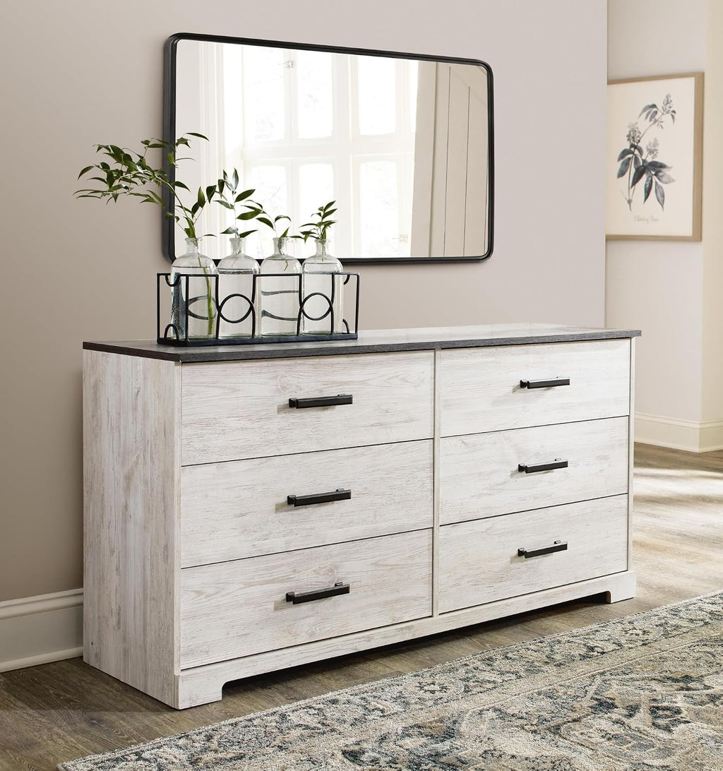 Signature Design by Ashley Shawburn Modern Farmhouse 6 Drawer Dresser, Two Tone White & Dark Gray