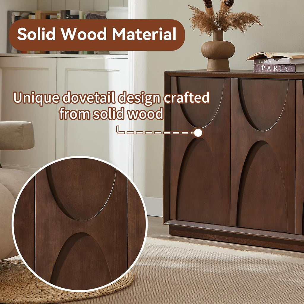 LKTART 59' Sideboard Buffet Cabinet Retro Accent Storage Cabinet with Magnetic Door Latches Adjustable Shelf for Living Room Kitchen(Walnut)