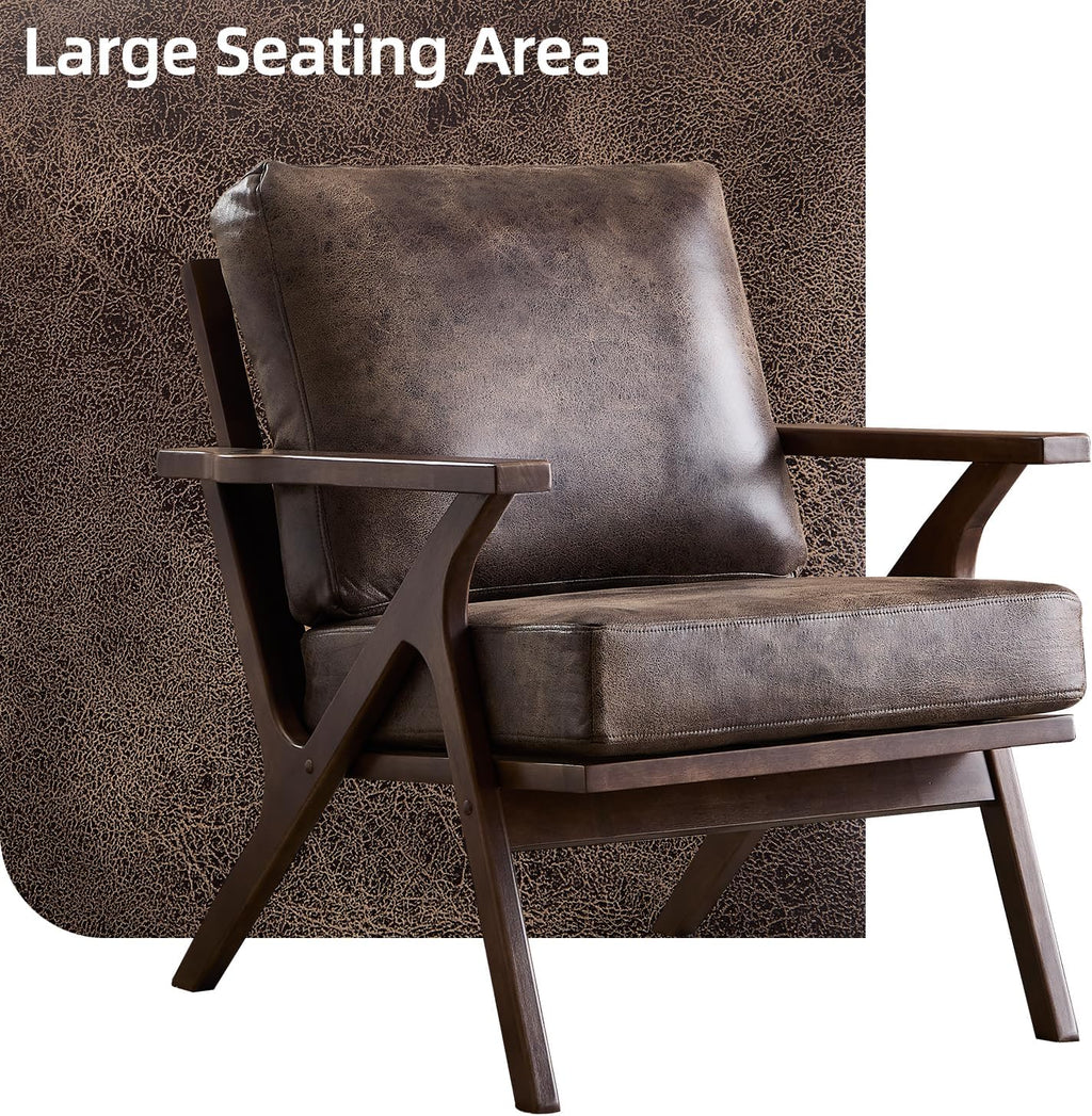 INZOY Mid-Century Modern Accent Chair Set of 2, Breathable PU Leather Living Room Chair and Soft Thick Padded Armchair for Living Room Bedroom Reception with Removable Upholstered Cushions, Dark Grey