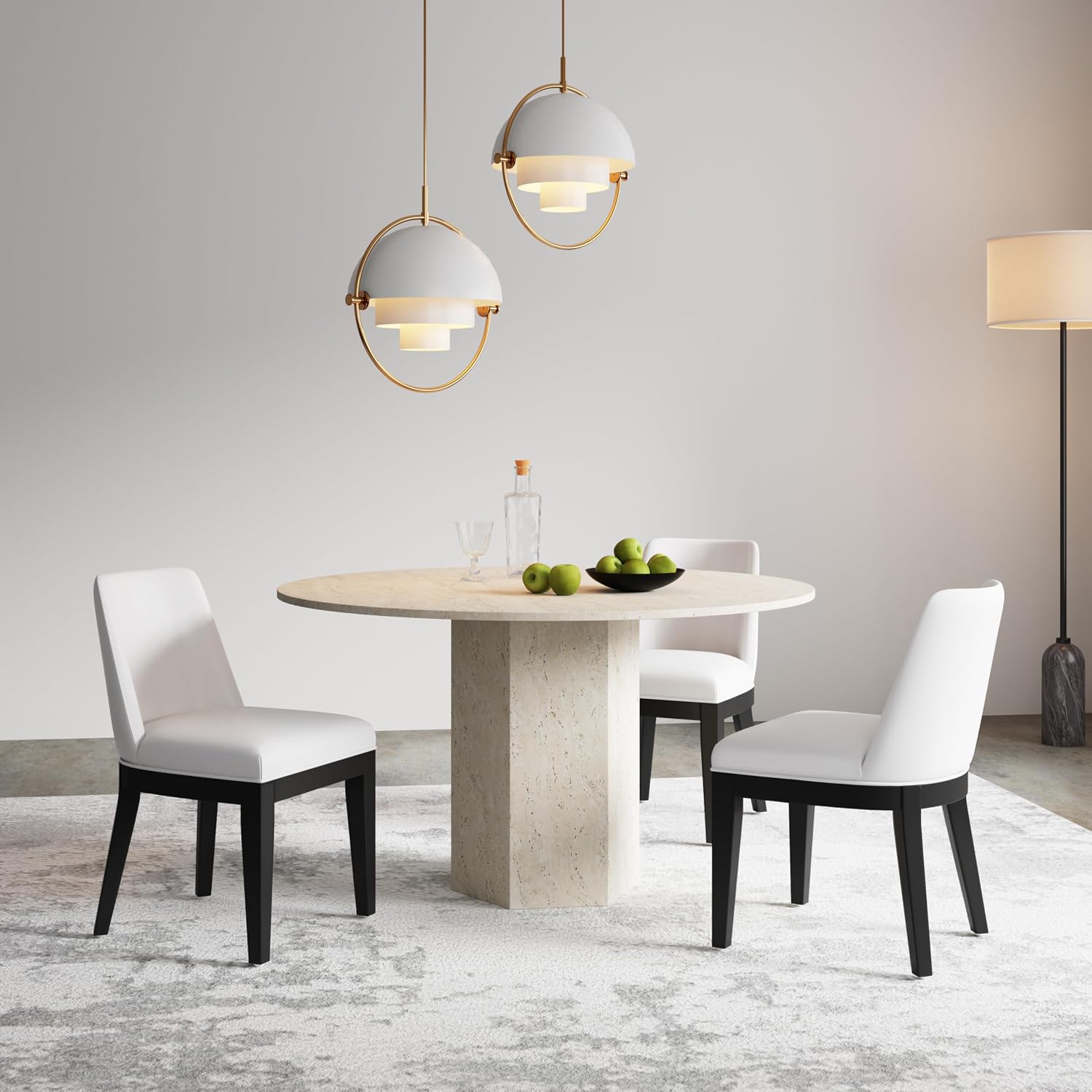 Manhattan Comfort Gansevoort Modern Faux Leather Dining Chair with Solid Beech Wood Frame, Upholstered Accent Furniture for Kitchen Table or Office, Set of 2, Cream