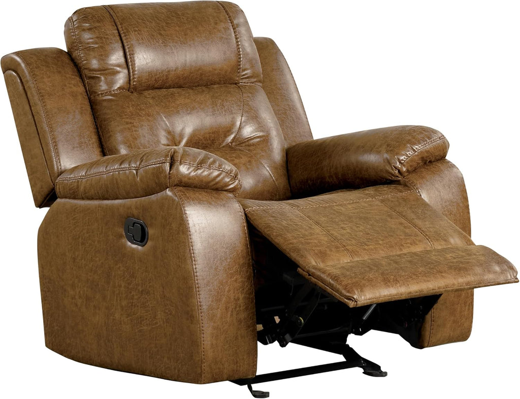 Furniture of America Undering Modern Faux Leather 2-Piece Sectional and Recliner Set with Storage Console, Stainless Steel Cup Holders, Pillow Top Arms for Living Room, Home Theatre, Brown