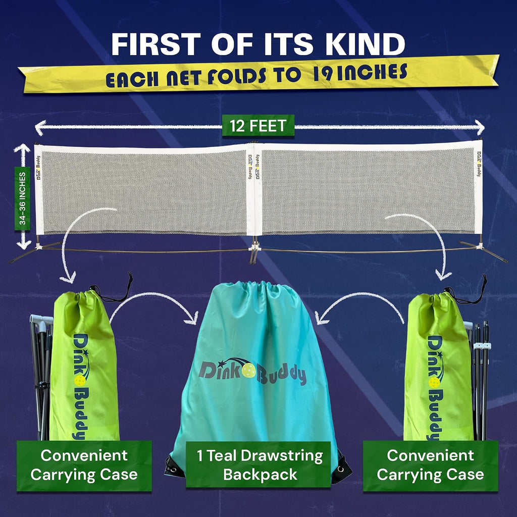 Mini Pickleball Net Set - Ultraportable, Fits in Backpack - 11-ft, 6-ft or 6-ft x 2-Pack Options, or 4-ft for Kids - Pickleball Net Portable Outdoor/Indoor Play - Sports Kit for Women, Men & Kids