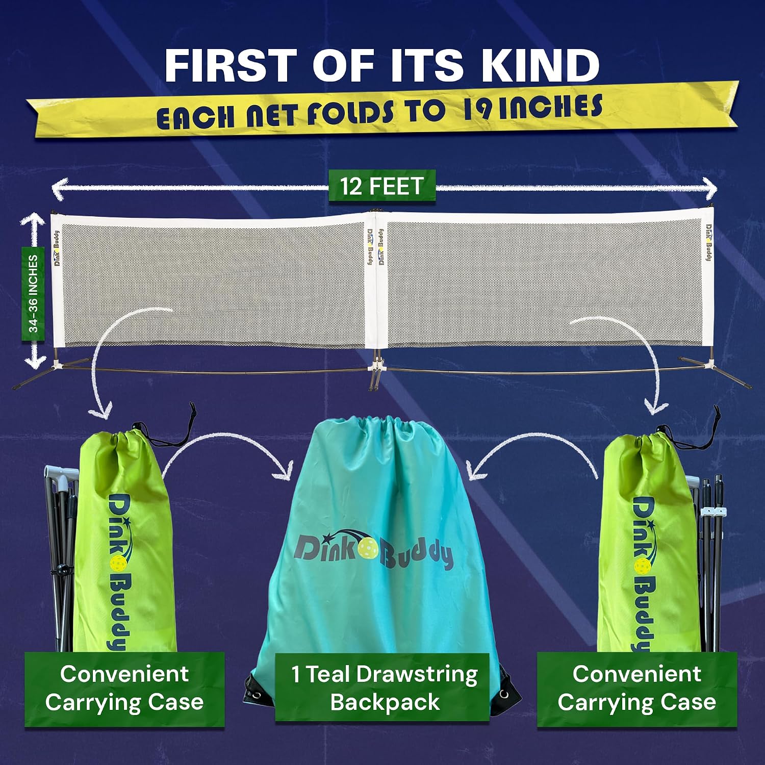 Mini Pickleball Net Set - Ultraportable, Fits in Backpack - 11-ft, 6-ft or 6-ft x 2-Pack Options, or 4-ft for Kids - Pickleball Net Portable Outdoor/Indoor Play - Sports Kit for Women, Men & Kids