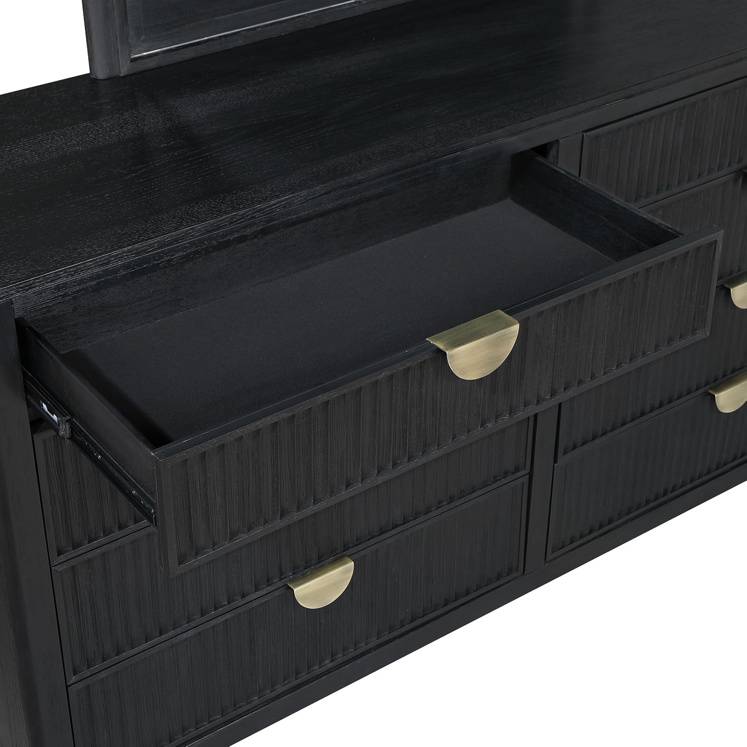 Coaster Home Furnishings - Brookmead - Wood - 8-Drawer Dresser with Fluted Drawer Fronts, Gold Half-Moon Pulls, Felt-Lined Top, Tapering Legs, Transitional Style - Bedroom - Black - 224713