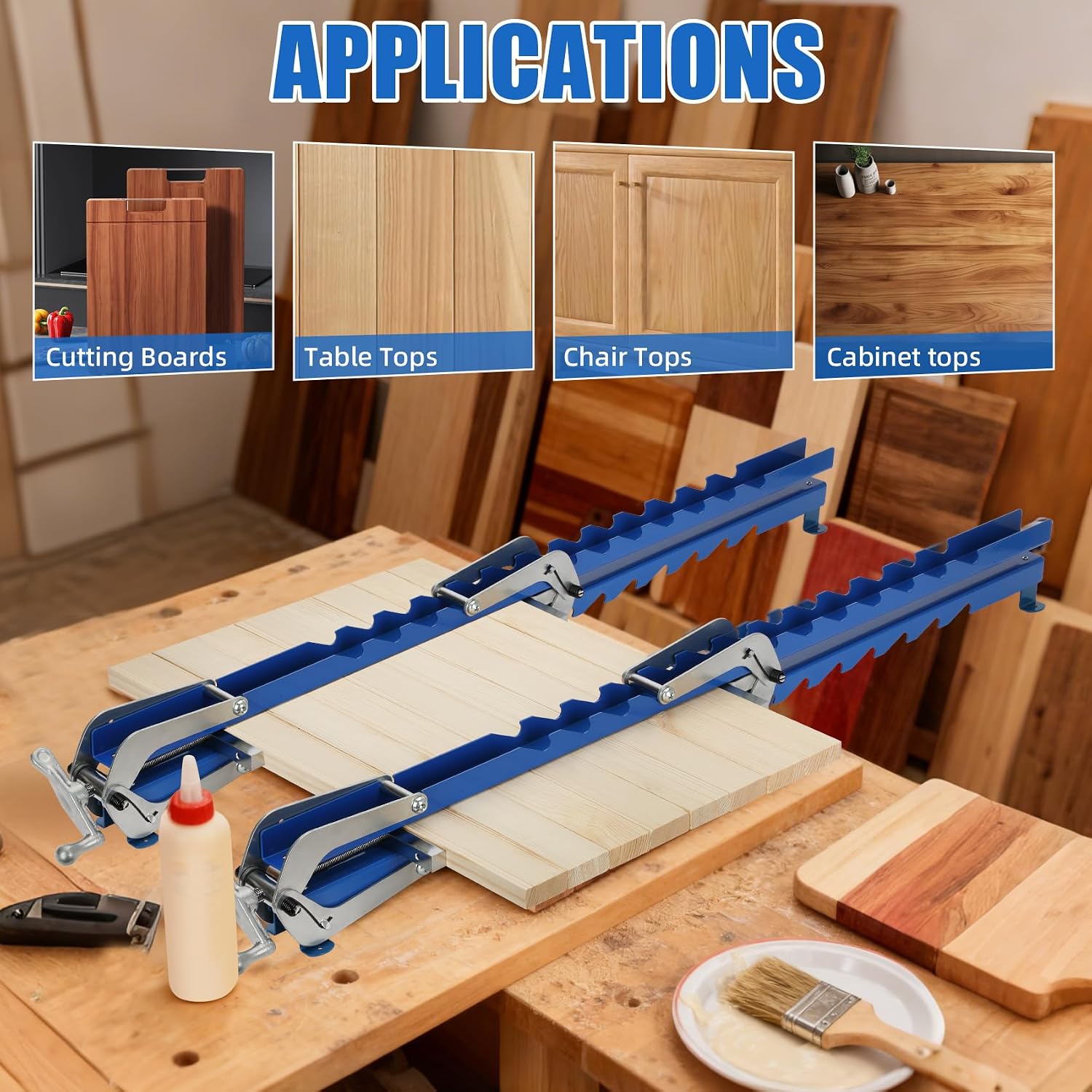 36 Inch Panel Clamps 2 Pack, 4-Way Pressure Steel Parallel Clamps Pre-installation Jigs Fit for 1/2' to 3' Cutting Boards, Tabletops, and Cabinet Cutting Board Clamps