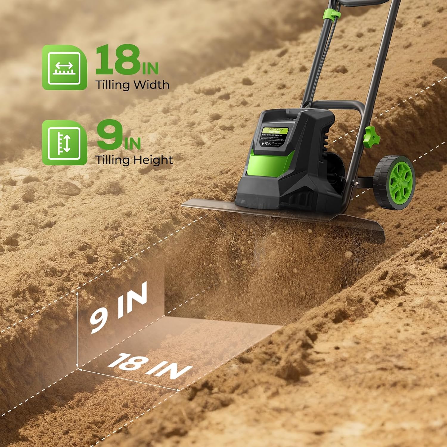 Electric Tiller for Gardening, 1800W 15A Garden Tiller Cultivator, 18' × 9' Rototiller with 24 Steel Tines, 400RPM Corded Tiller for Weeding, Gardening & Soil Cultivation