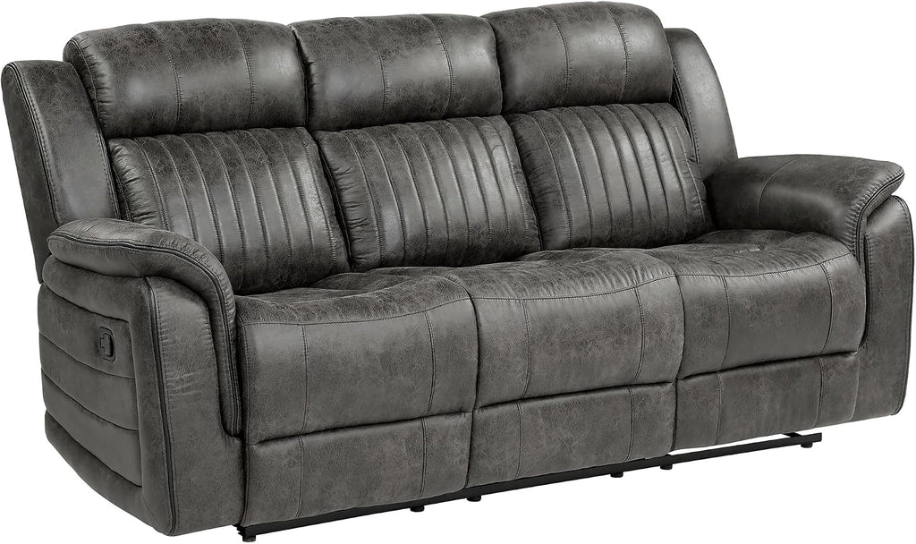 Lexicon Recliner Living Room Set, Home Theater Seating, Manual Polished Microfiber Upholstery Sofas, RV Couch Including Double Recliner Sofa and Loveseat, 2-Piece Set, Brownish Gray