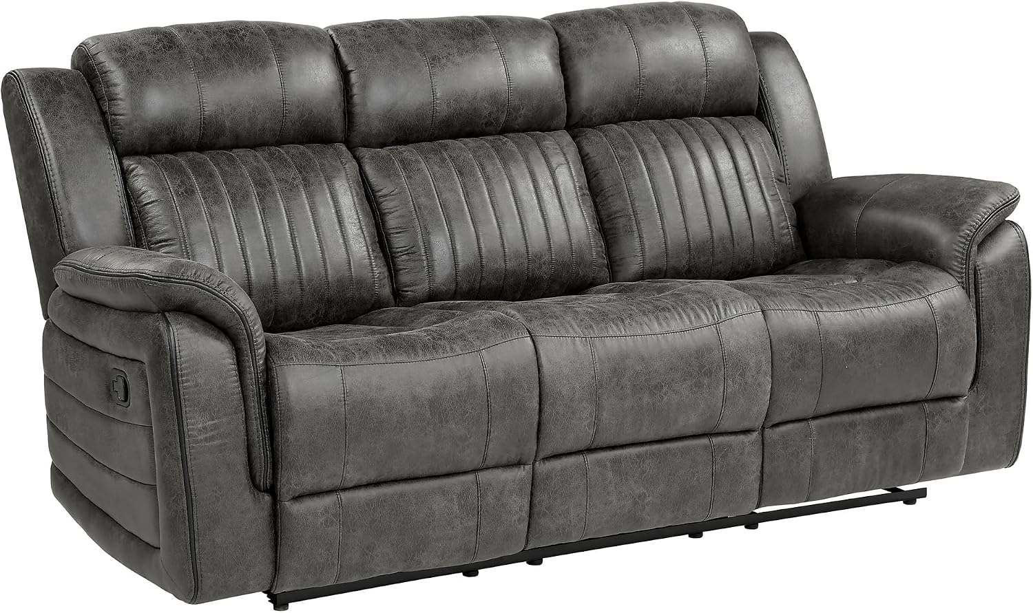 Lexicon Recliner Living Room Set, Home Theater Seating, Manual Polished Microfiber Upholstery Sofas, RV Couch Including Double Recliner Sofa and Loveseat, 2-Piece Set, Brownish Gray