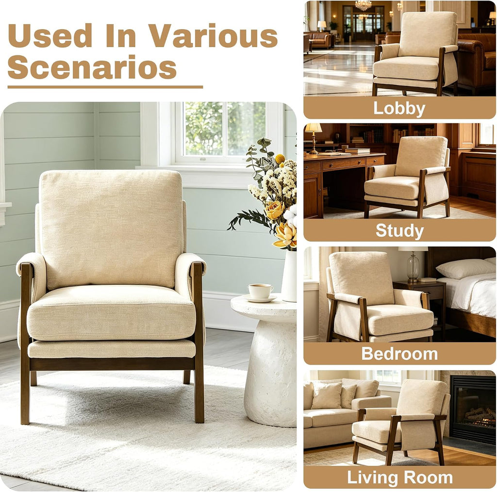 RNKSFX Accent Chairs for Living Room Set of 2, Modern Arm Chairs for Bedroom, Wooden Upholstered Mid Century Accent Chairs, Beige
